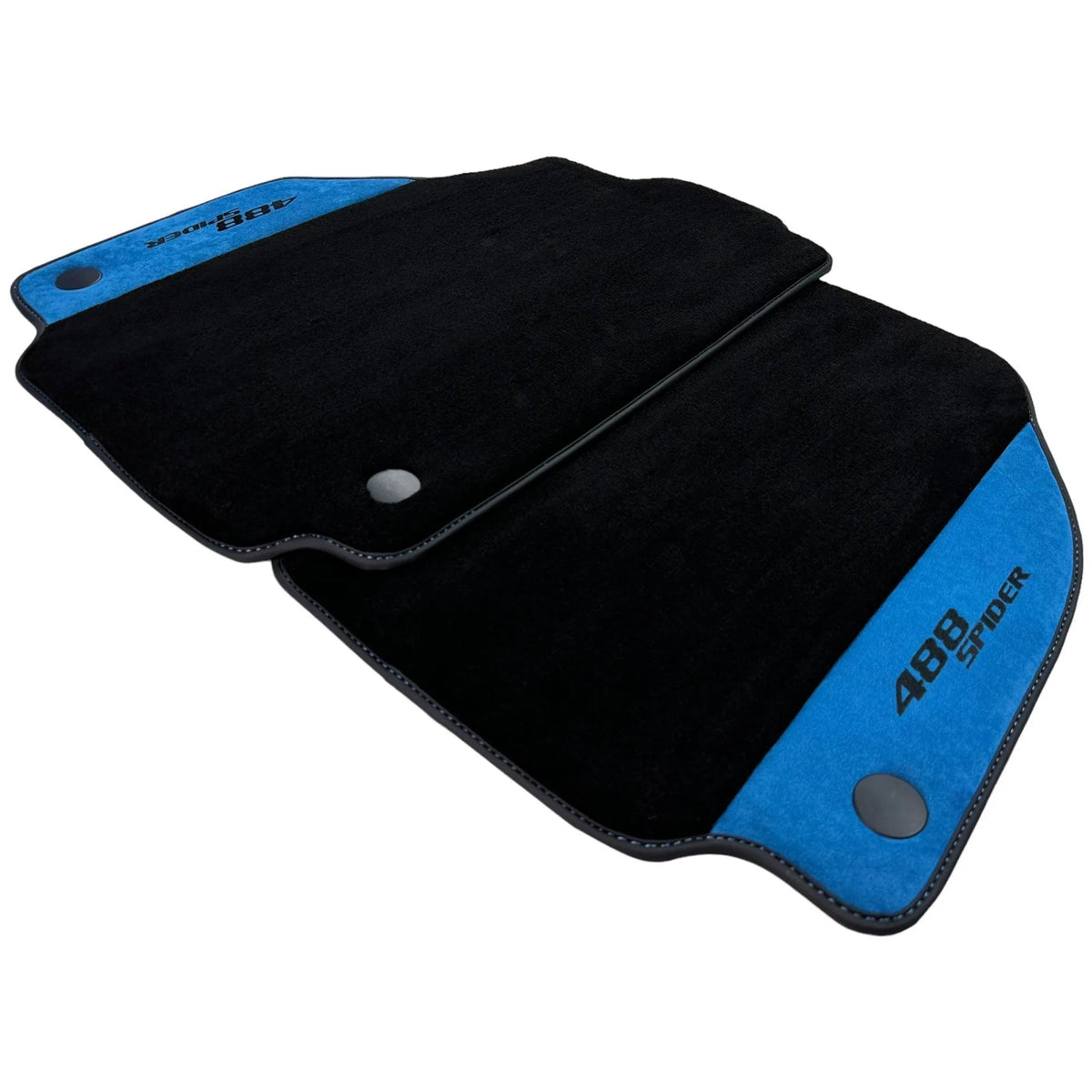 Black Floor Mats For Ferrari 488 Spider 2015-2022 With Blue Alcantara Leather - AutoWin