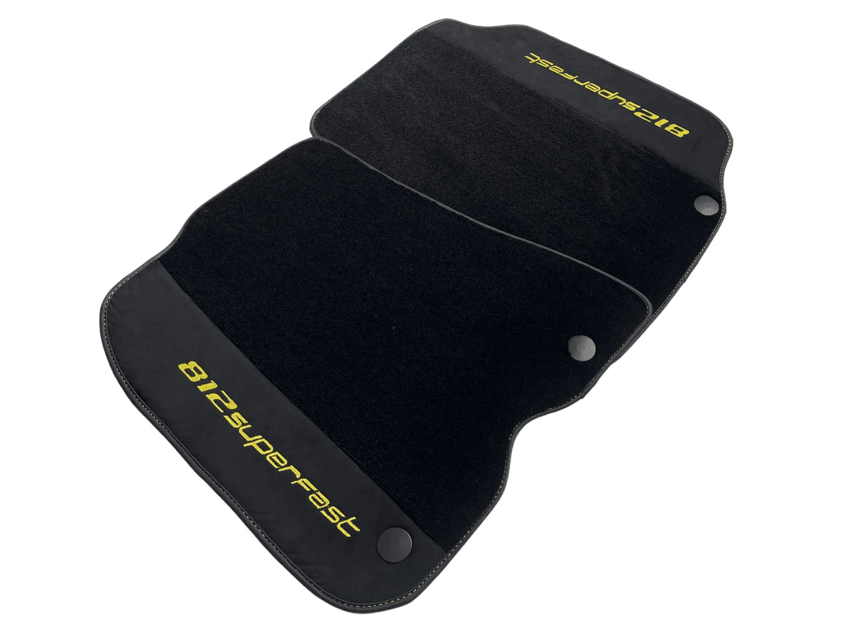 Black Floor Mats For Ferrari 812 Superfast With Alcantara Leather Yellow Edition - AutoWin