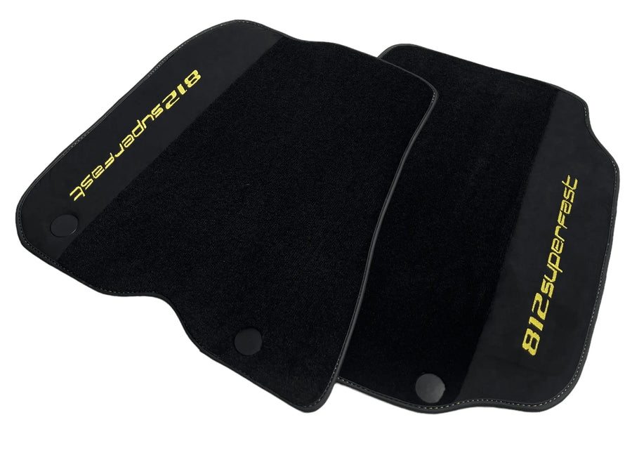 Black Floor Mats For Ferrari 812 Superfast With Alcantara Leather Yellow Edition - AutoWin