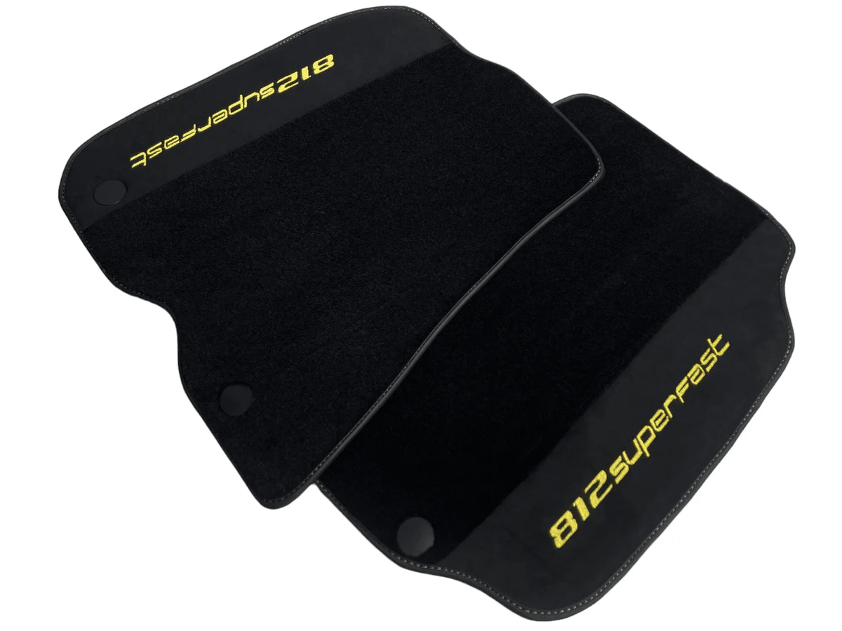 Black Floor Mats For Ferrari 812 Superfast With Alcantara Leather Yellow Edition - AutoWin