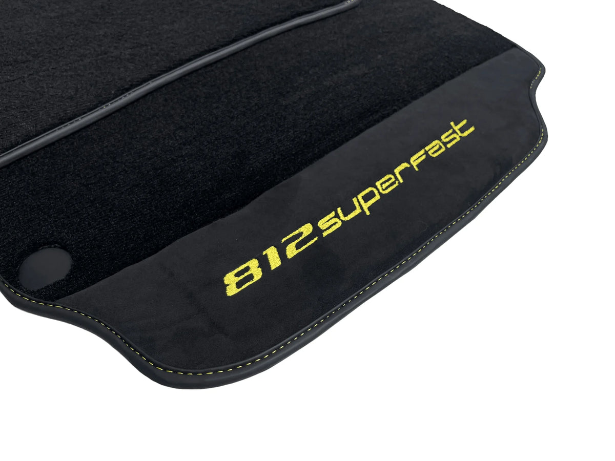 Black Floor Mats For Ferrari 812 Superfast With Alcantara Leather Yellow Edition - AutoWin