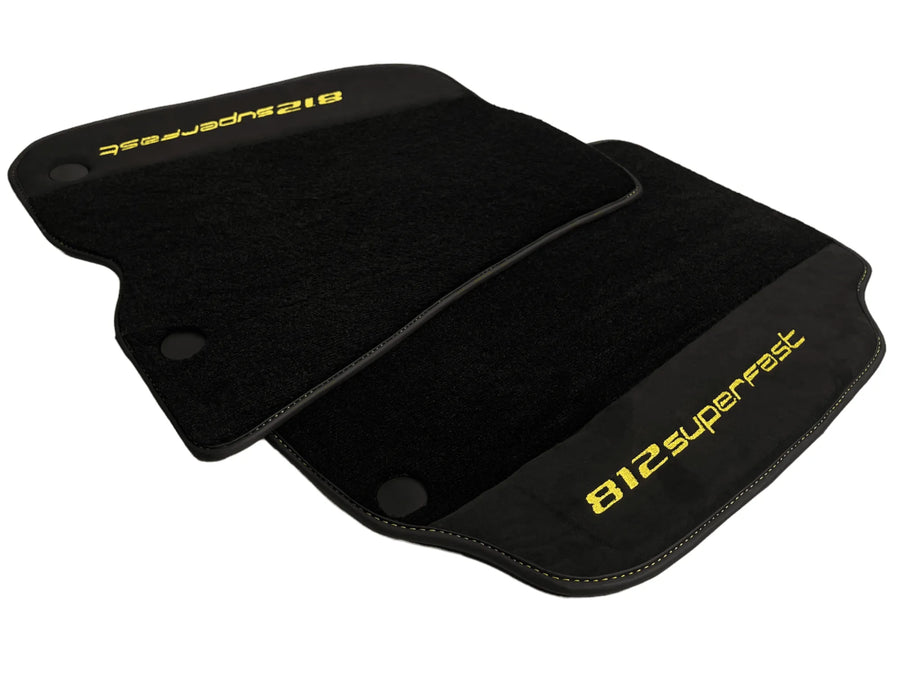 Black Floor Mats For Ferrari 812 Superfast With Alcantara Leather Yellow Edition - AutoWin