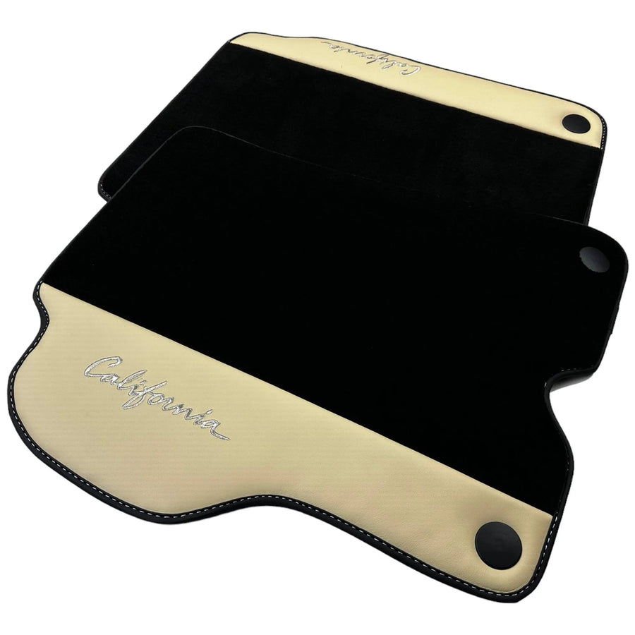 Black Floor Mats for Ferrari California (2008-2014) with Crema Nappa Leather - AutoWin