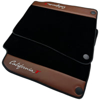 Black Floor Mats For Ferrari California T 2015–2018 with Brown Leather - AutoWin