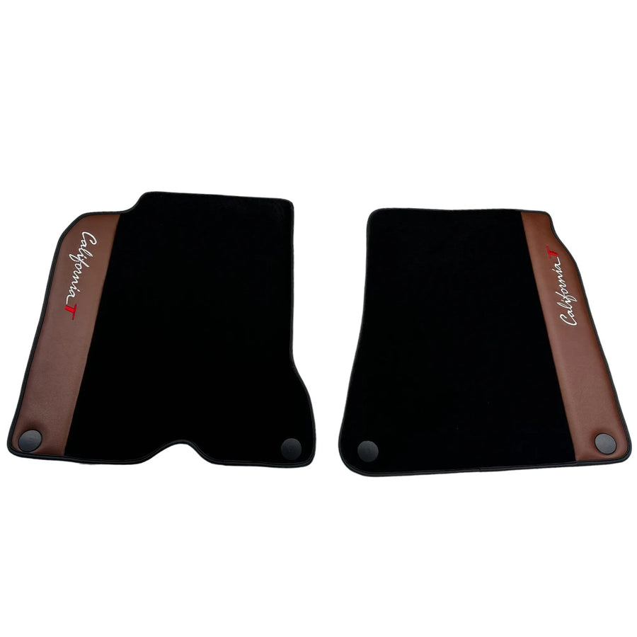 Black Floor Mats For Ferrari California T 2015–2018 with Brown Leather - AutoWin