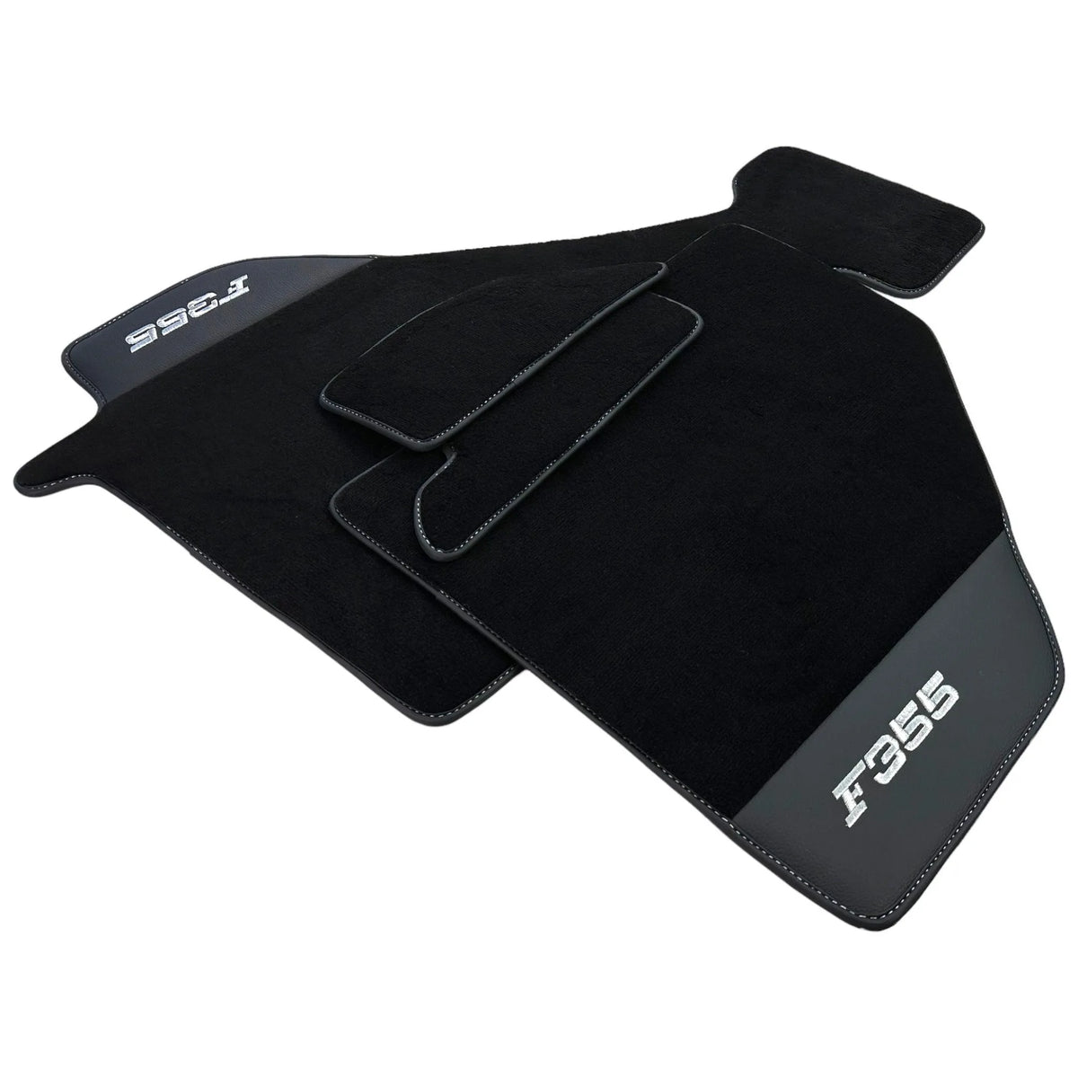Black Floor Mats For Ferrari F355 1994-1999 With Leather - AutoWin