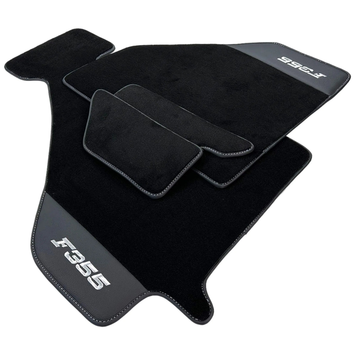 Black Floor Mats For Ferrari F355 1994-1999 With Leather - AutoWin