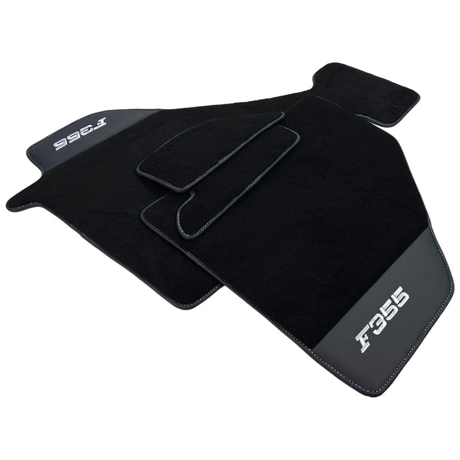 Black Floor Mats For Ferrari F355 1994-1999 With Leather - AutoWin