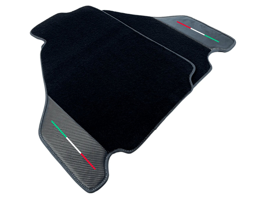 Black Floor Mats For Ferrari F430 2004-2009 With Carbon Fiber Leather - AutoWin