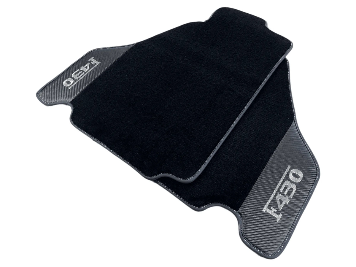 Black Floor Mats For Ferrari F430 2004-2009 With Carbon Fiber Leather - AutoWin