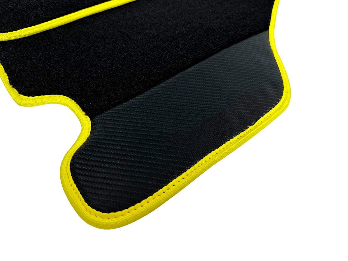 Black Floor Mats For Ferrari F430 2004-2009 With Carbon Fiber Leather Yellow Trim - AutoWin