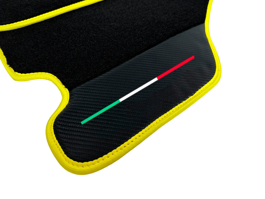 Black Floor Mats For Ferrari F430 2004-2009 With Carbon Fiber Leather Yellow Trim - AutoWin