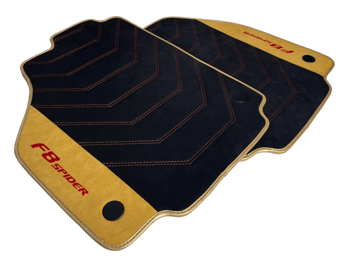 Black Floor Mats For Ferrari F8 Spider 2019-2022 With Tan Alcantara Leather - AutoWin