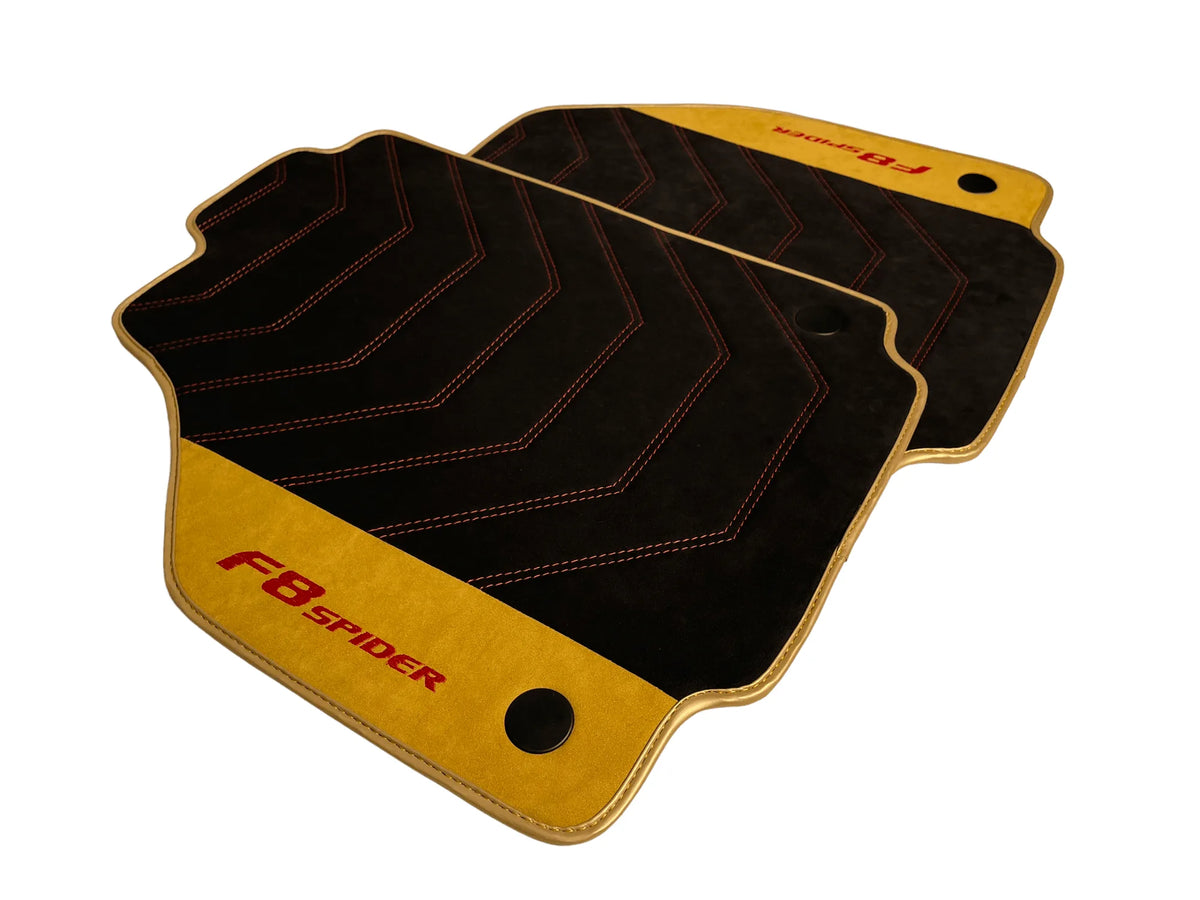 Black Floor Mats For Ferrari F8 Spider 2019-2022 With Tan Alcantara Leather - AutoWin