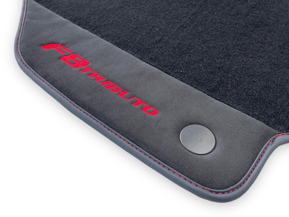 Black Floor Mats For Ferrari F8 Tributo 2019-2022 With Alcantara Leather - AutoWin