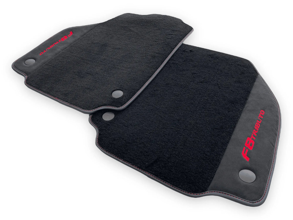 Black Floor Mats For Ferrari F8 Tributo 2019-2022 With Alcantara Leather - AutoWin