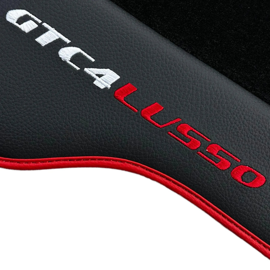 Black Floor Mats For Ferrari GTC4 Lusso (2016-2023) with Leather and Red Trim - AutoWin