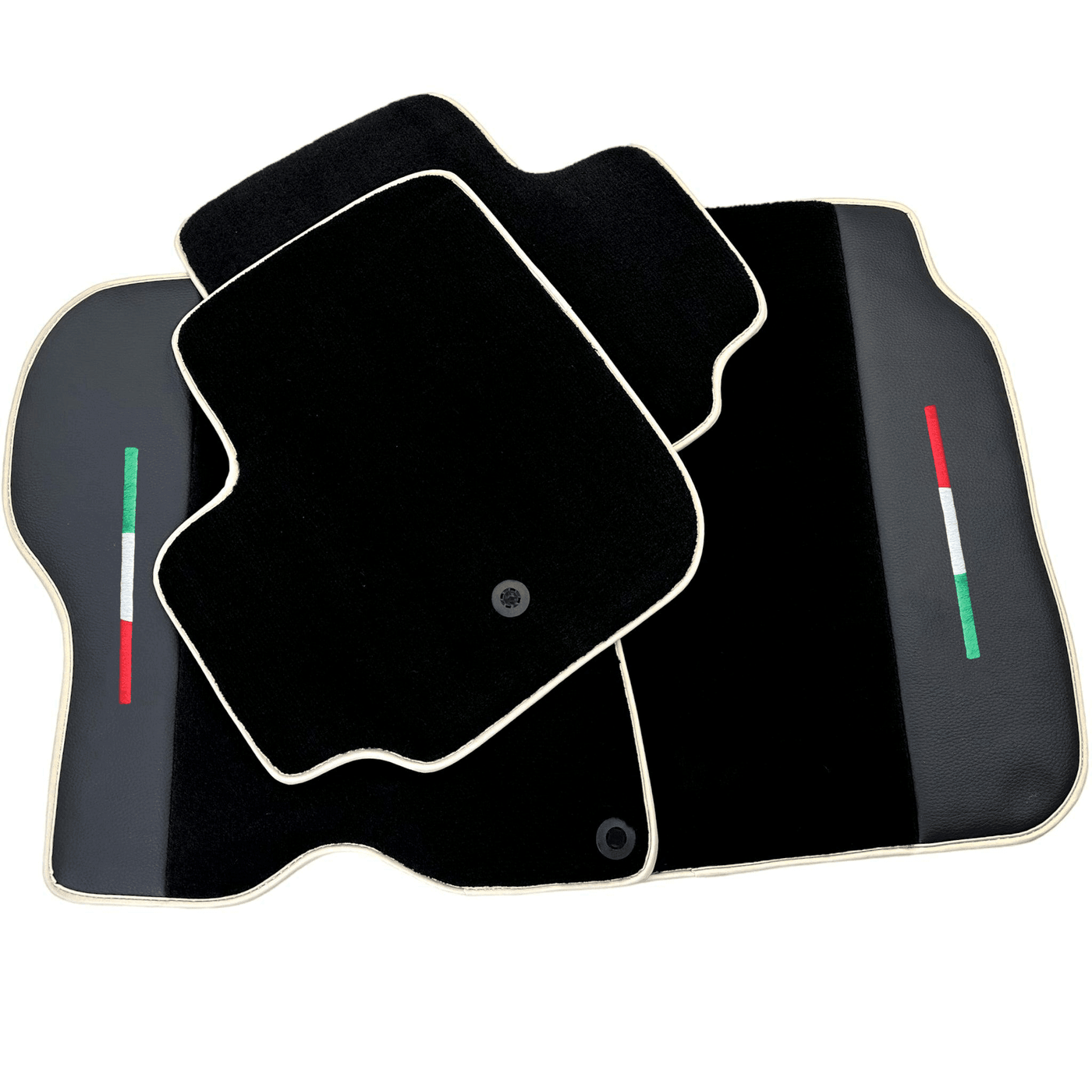 Black Floor Mats For Ferrari GTC4 Lusso (2016-2023) with Leather | Beige Trim - AutoWin