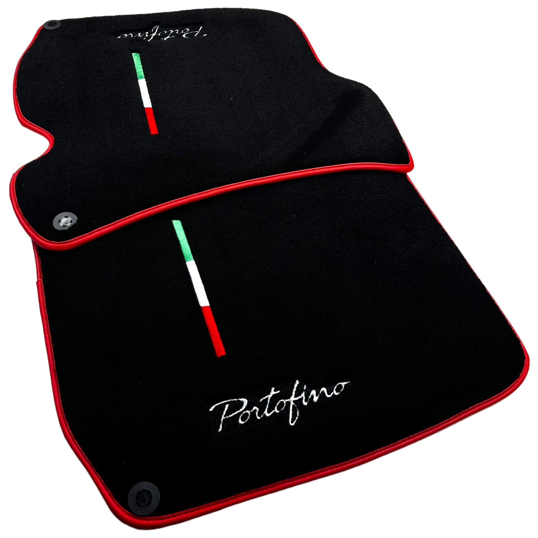 Black Floor Mats for Ferrari Portofino (2018-2023) Italian Edition with Red Trim - AutoWin
