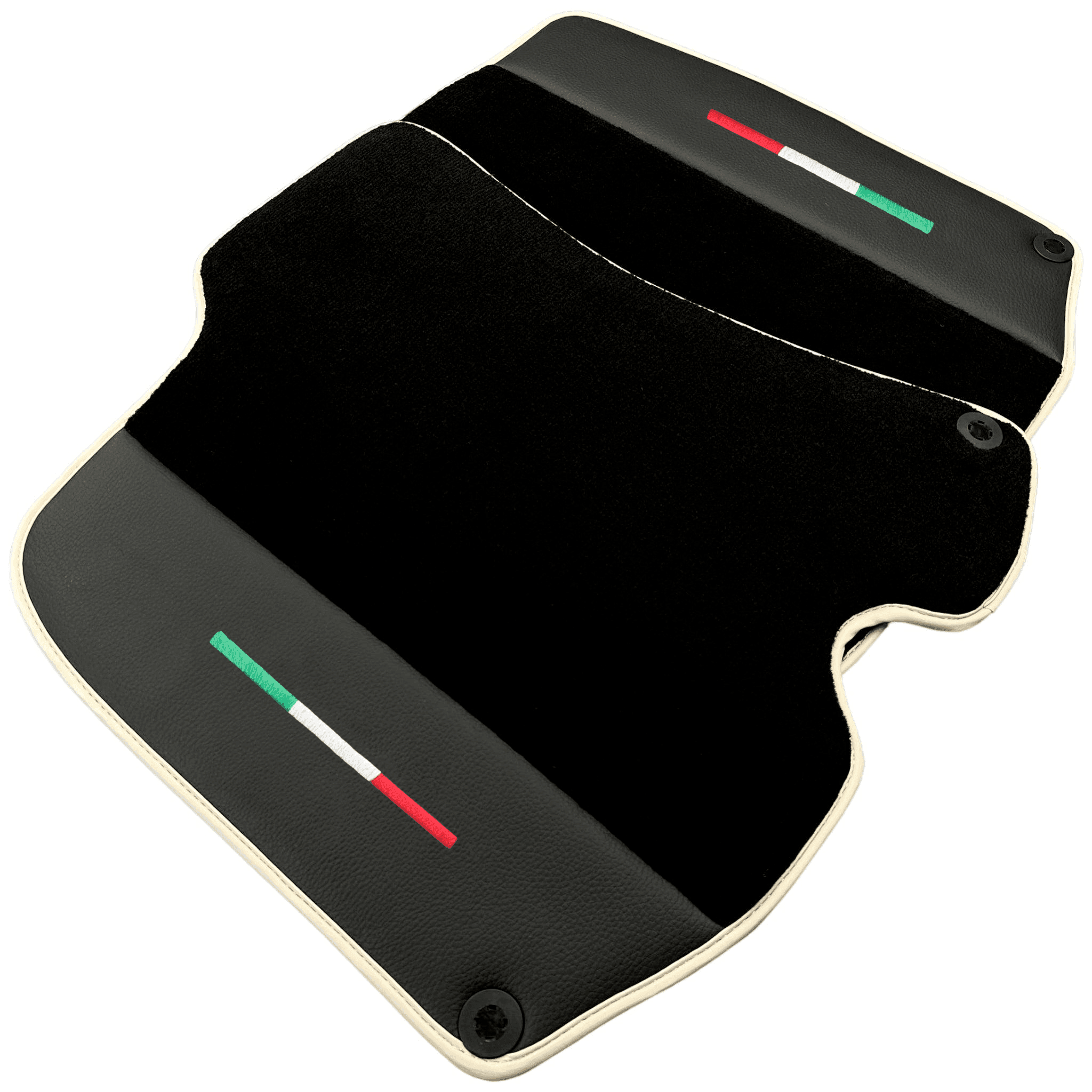 Black Floor Mats For Ferrari Roma (2021-2024) with Leather and Beige Trim - AutoWin