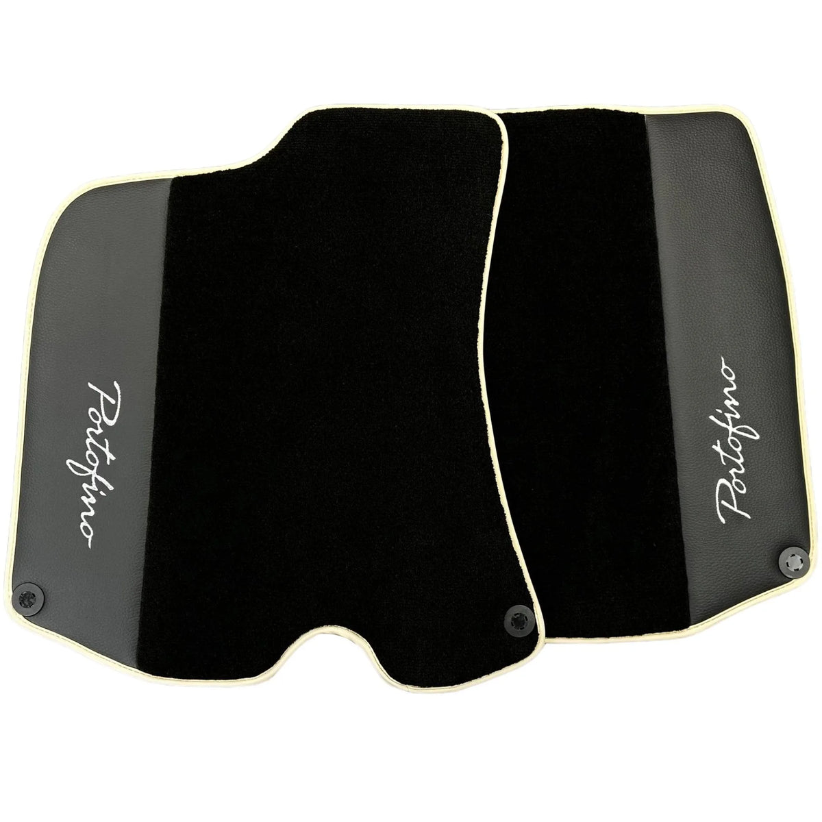Black Floor Mats For Ferrari Portofino (2018-2023) With Leather and Beige Trim - AutoWin