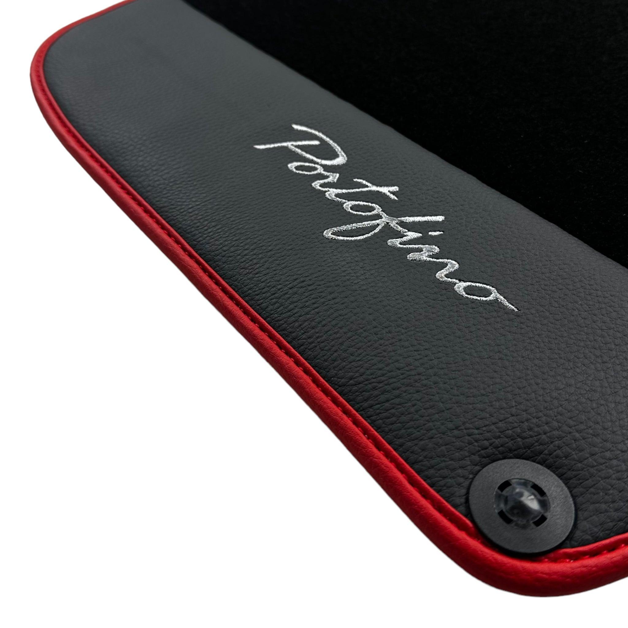 Black Floor Mats For Ferrari Portofino (2018-2023) With Leather and Red Trim - AutoWin