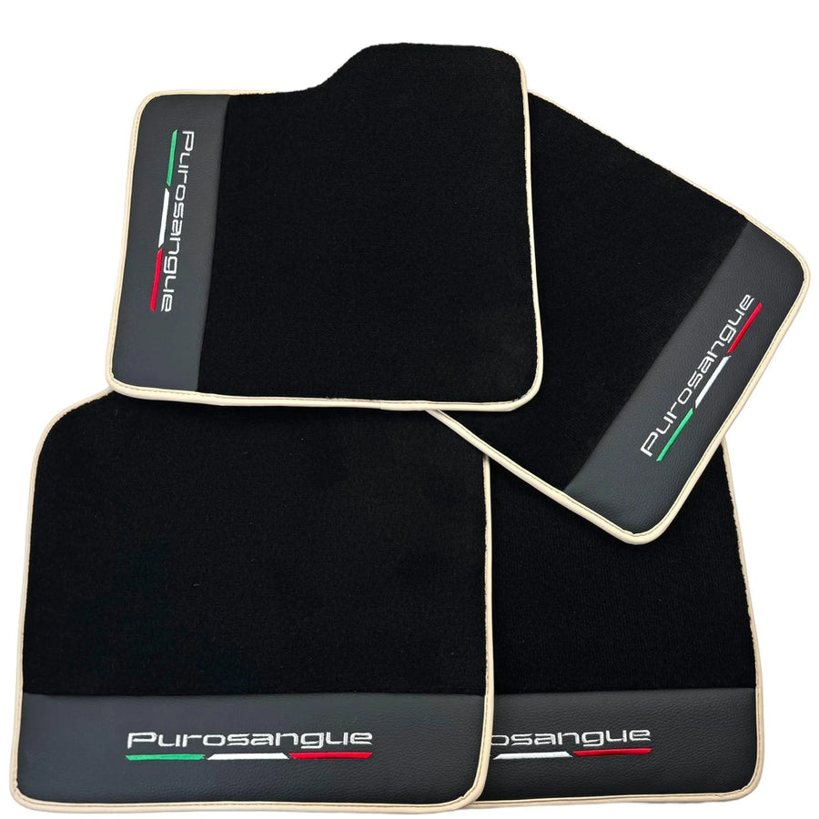 Black Floor Mats for Ferrari Purosangue with Leather and Beige Trim | Italian Edition - AutoWin