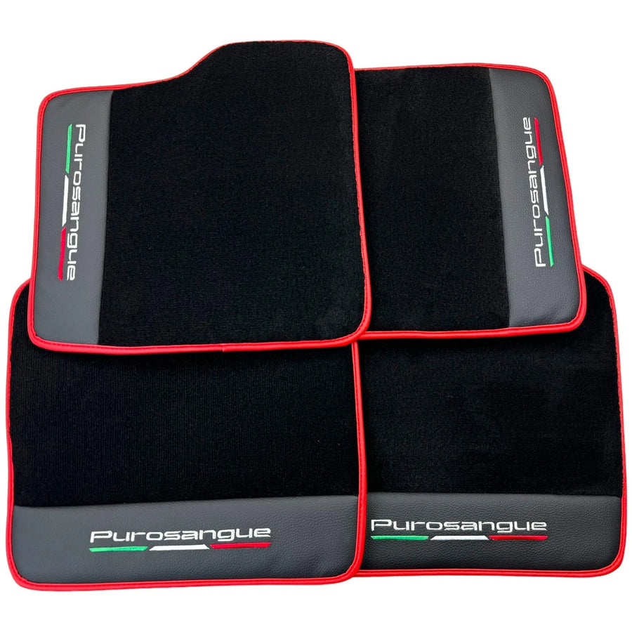 Black Floor Mats for Ferrari Purosangue with Leather and Red Trim | Italian Edition - AutoWin