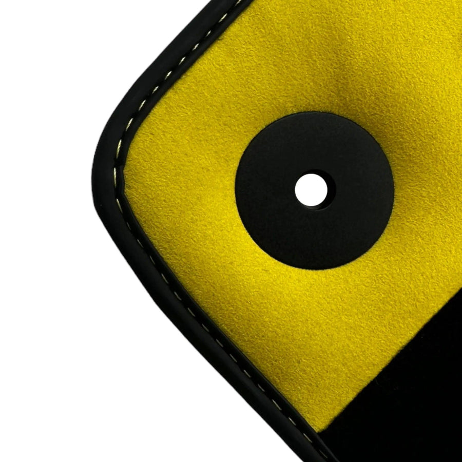 Black Floor Mats for Lamborghini Aventador S with Yellow Alcantara Leather - AutoWin