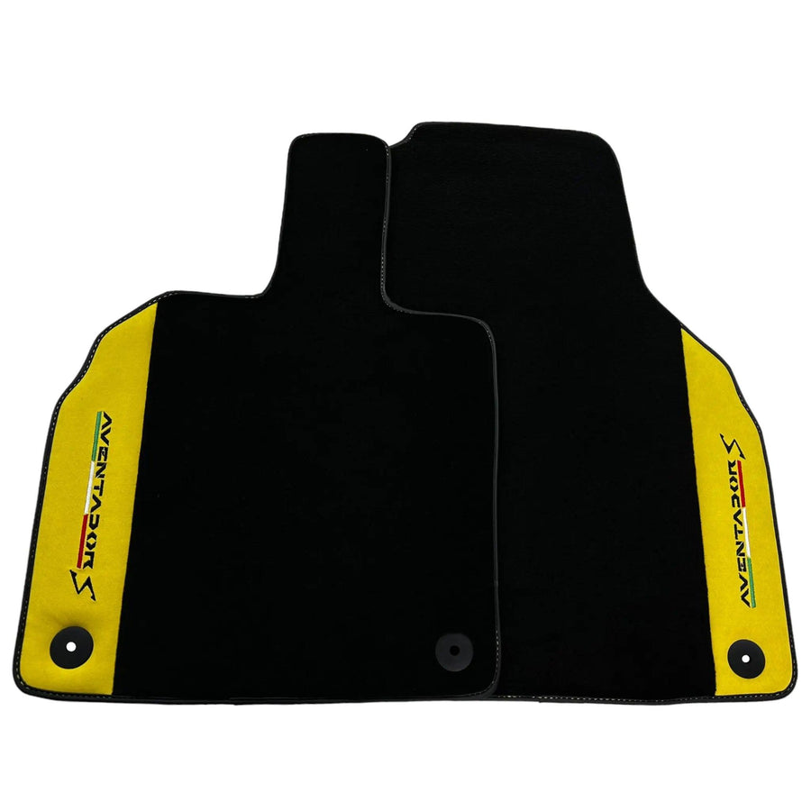 Black Floor Mats for Lamborghini Aventador S with Yellow Alcantara Leather - AutoWin
