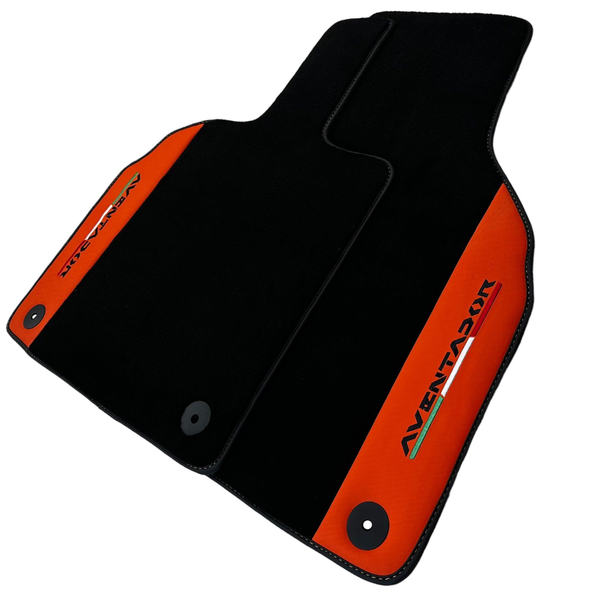 Black Floor Mats for Lamborghini Aventador with Orange (Arancia Mira) Nappa Leather - AutoWin