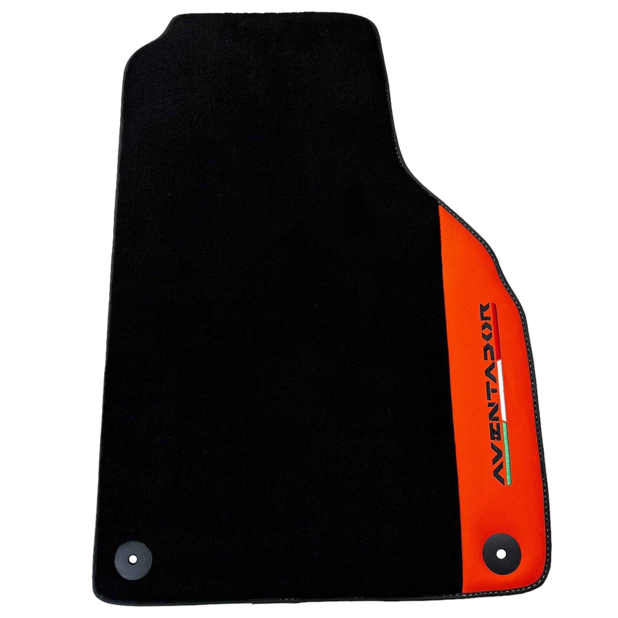 Black Floor Mats for Lamborghini Aventador with Orange (Arancia Mira) Nappa Leather - AutoWin