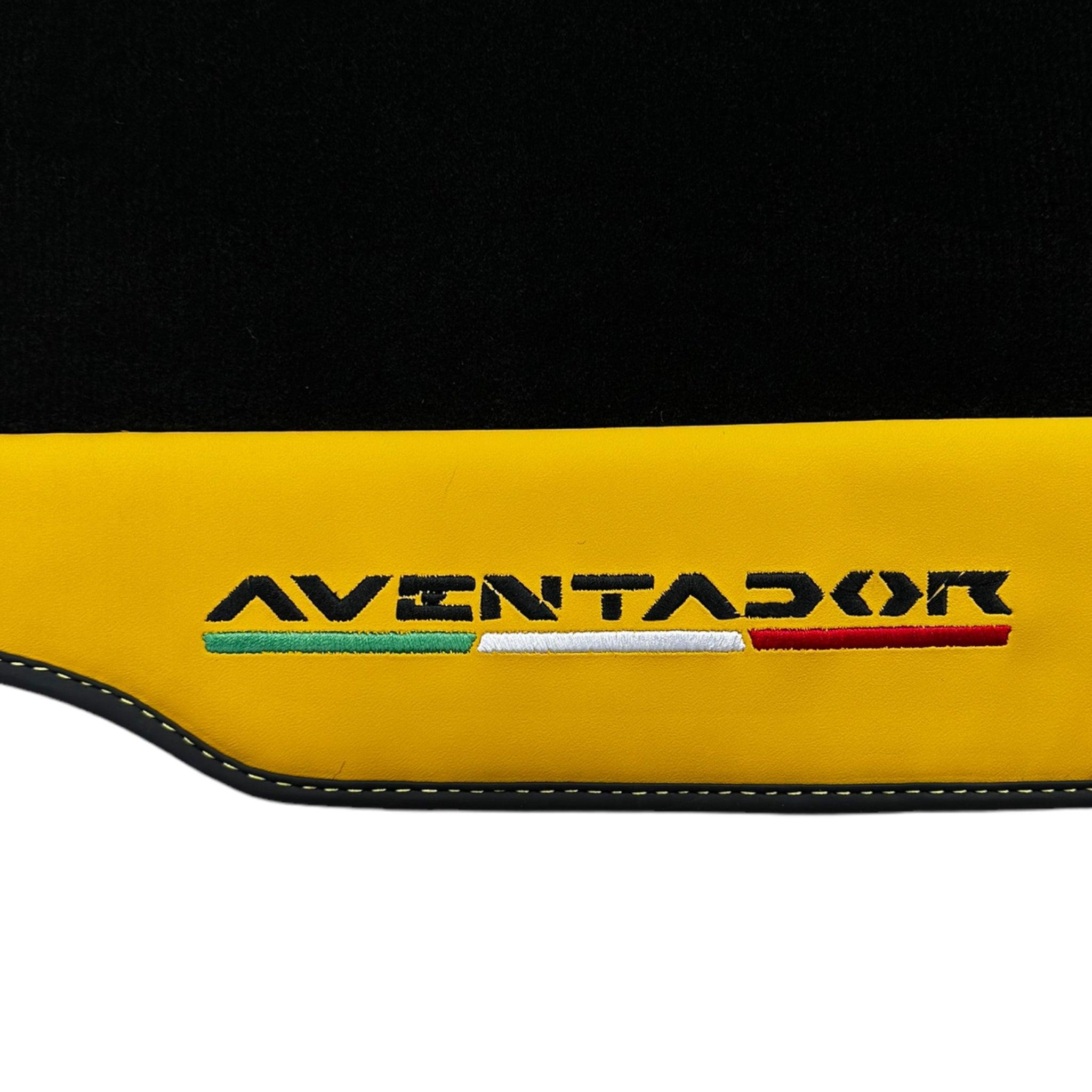 Black Floor Mats for Lamborghini Aventador with Yellow (Giallo Taurus) Nappa Leather - AutoWin