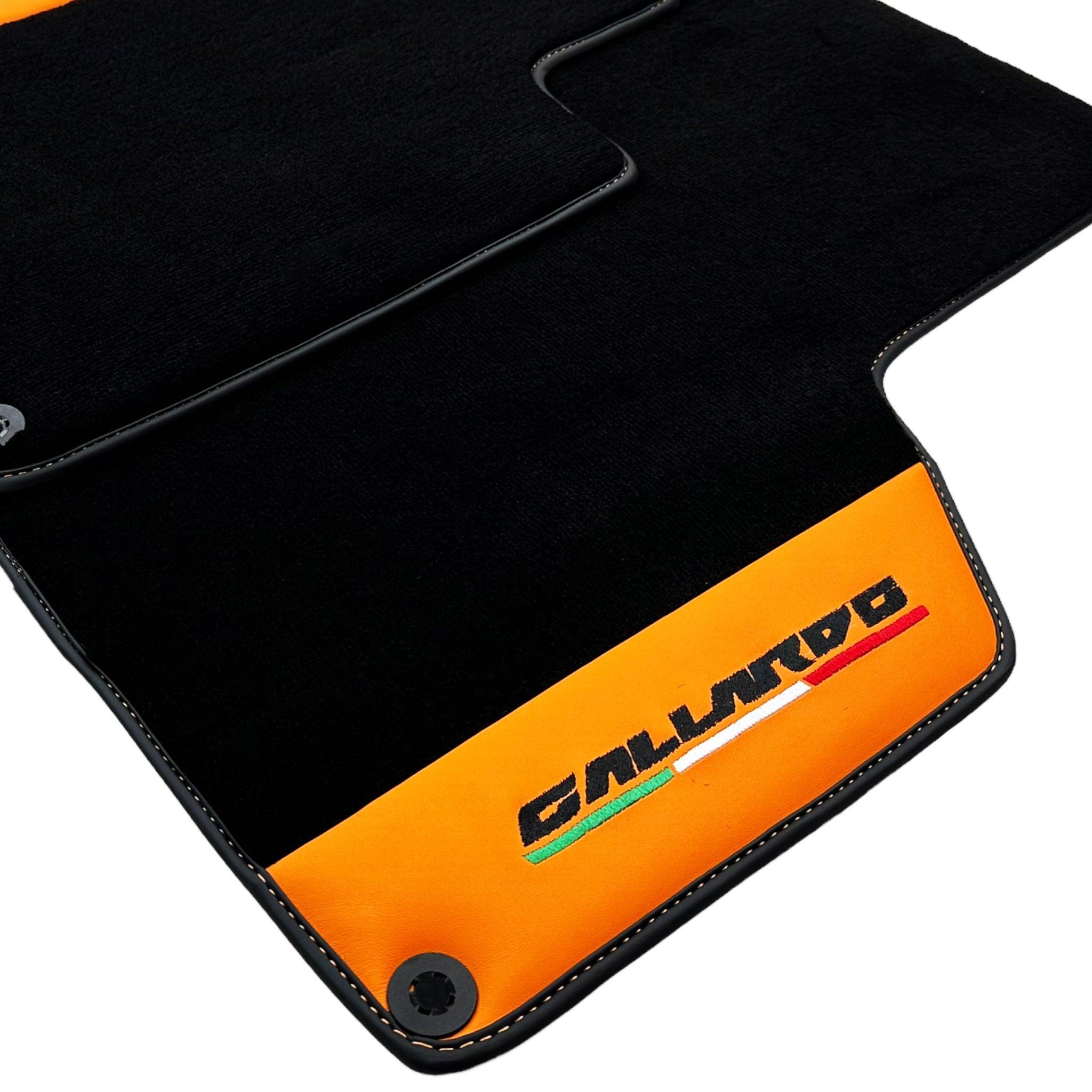 Black Floor Mats for Lamborghini Gallardo With Orange Arancia Leonis Nappa Leather - AutoWin