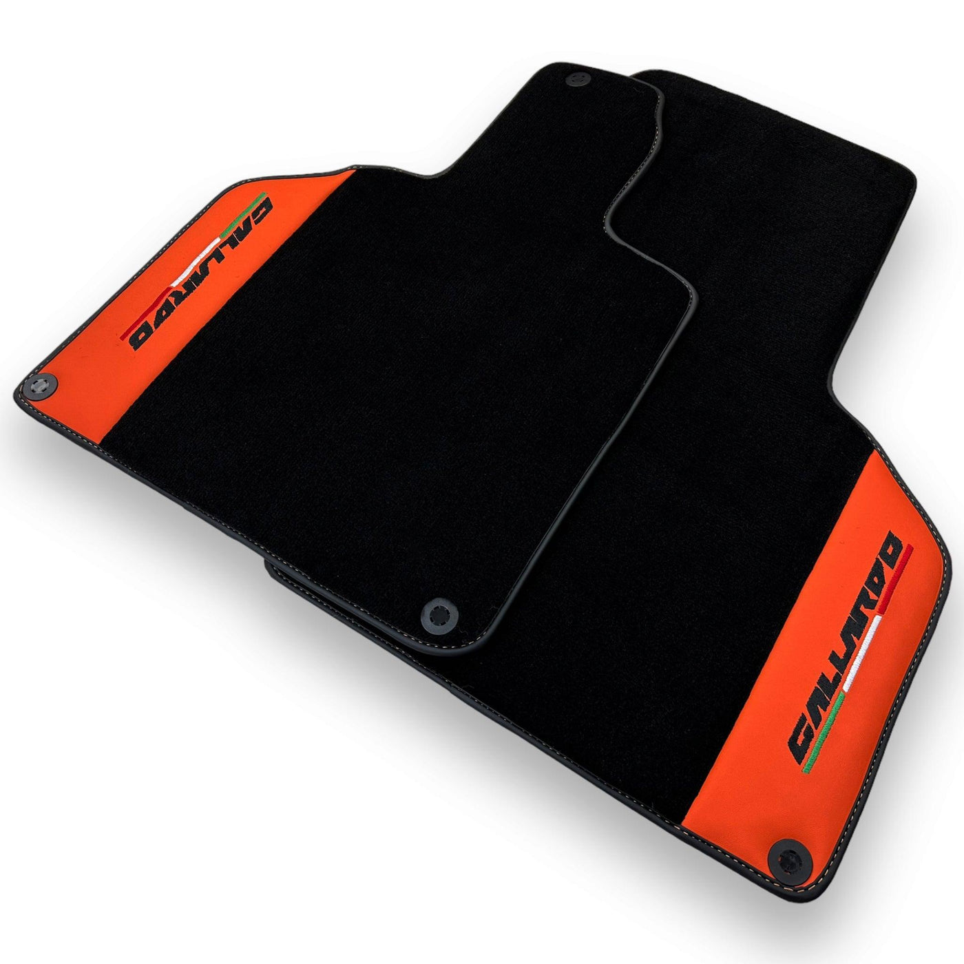 Black Floor Mats for Lamborghini Gallardo With Orange Arancia Mira Nappa Leather - AutoWin