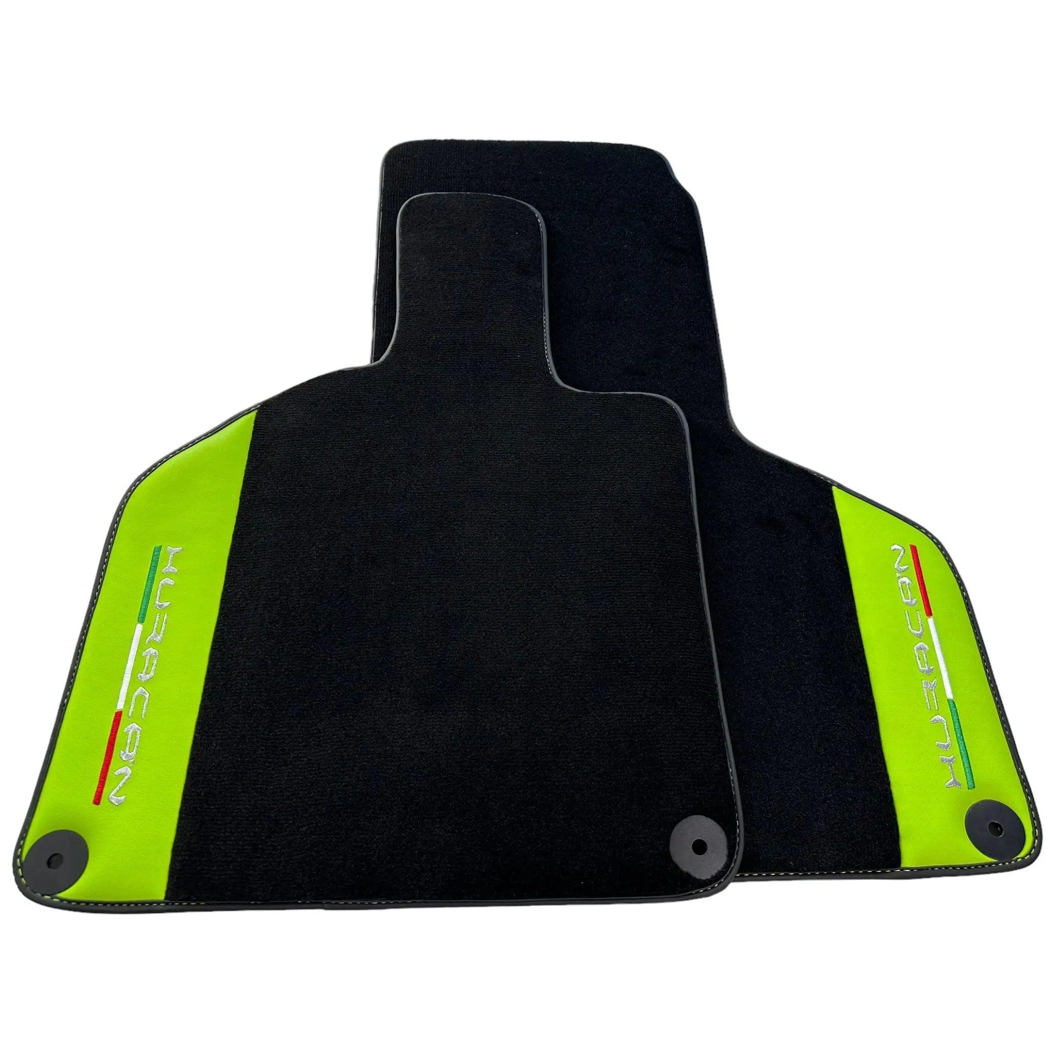 Black Floor Mats for Lamborghini Huracan 2014-2023 With Green Leather - AutoWin