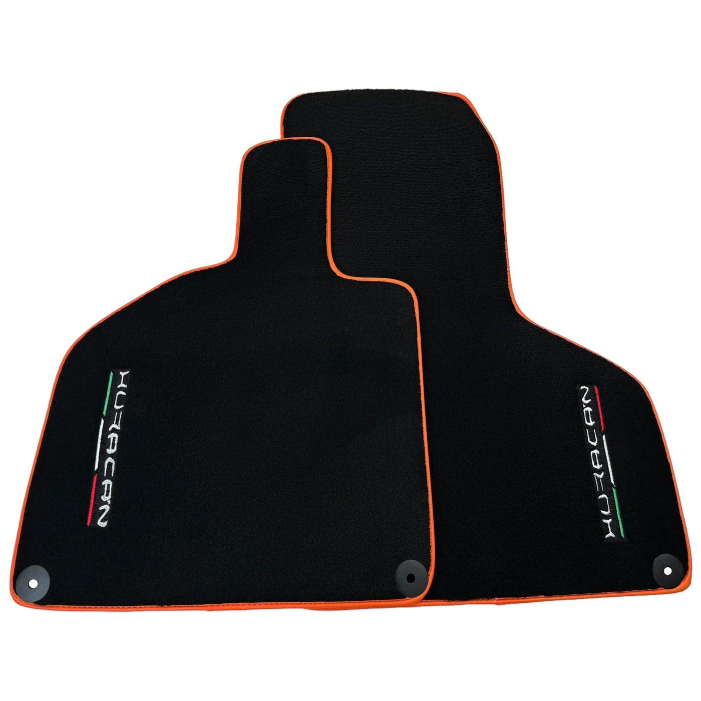 Black Floor Mats for Lamborghini Huracan (2014-2023) with Orange Leather Trim - AutoWin