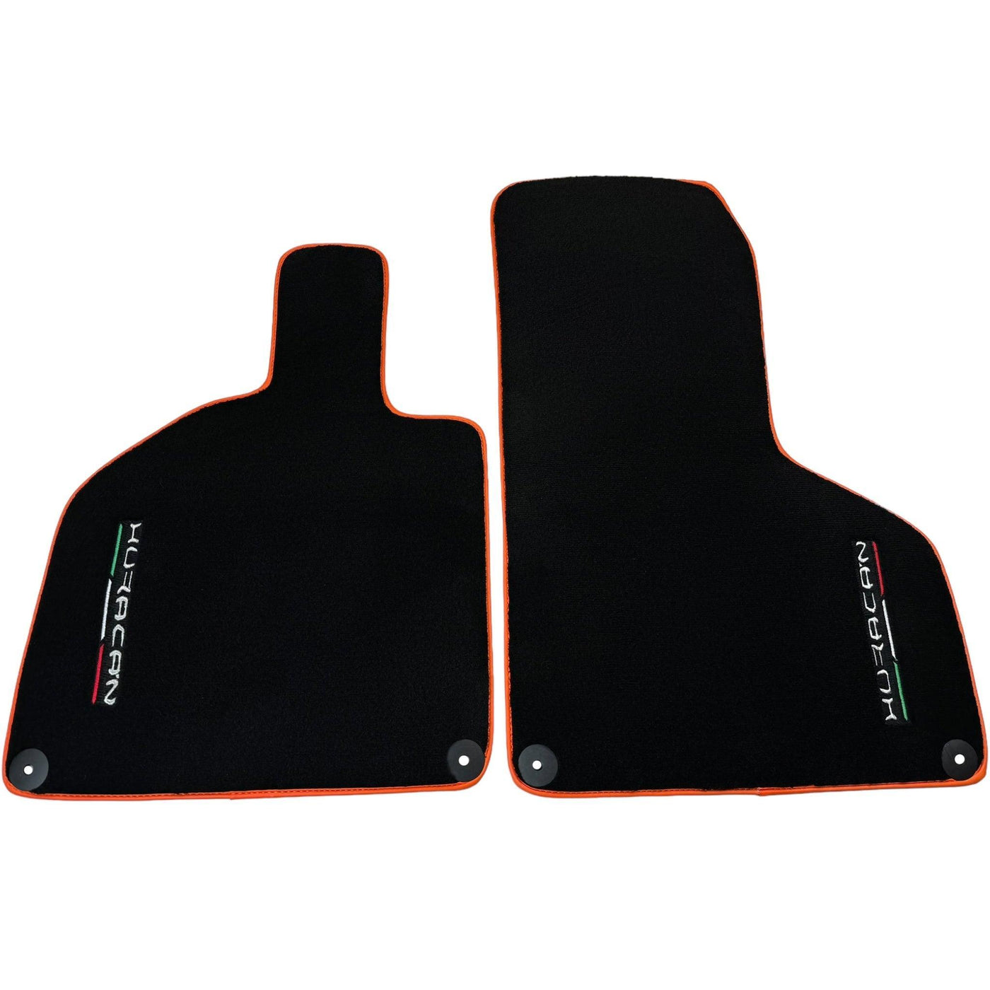 Black Floor Mats for Lamborghini Huracan (2014-2023) with Orange Leather Trim - AutoWin