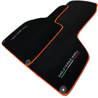 Black Floor Mats for Lamborghini Huracan (2014-2023) with Orange Leather Trim - AutoWin