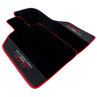 Black Floor Mats for Lamborghini Huracan STO with Carbon Fiber Leather | Red Trim