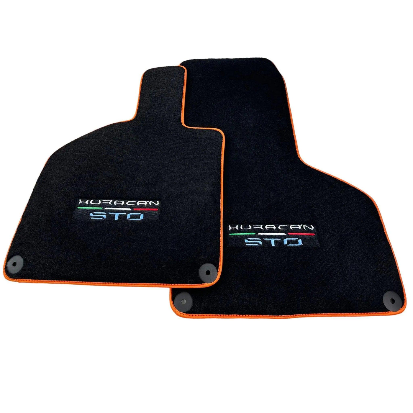 Black Floor Mats for Lamborghini Huracan STO with Orange Trim - AutoWin