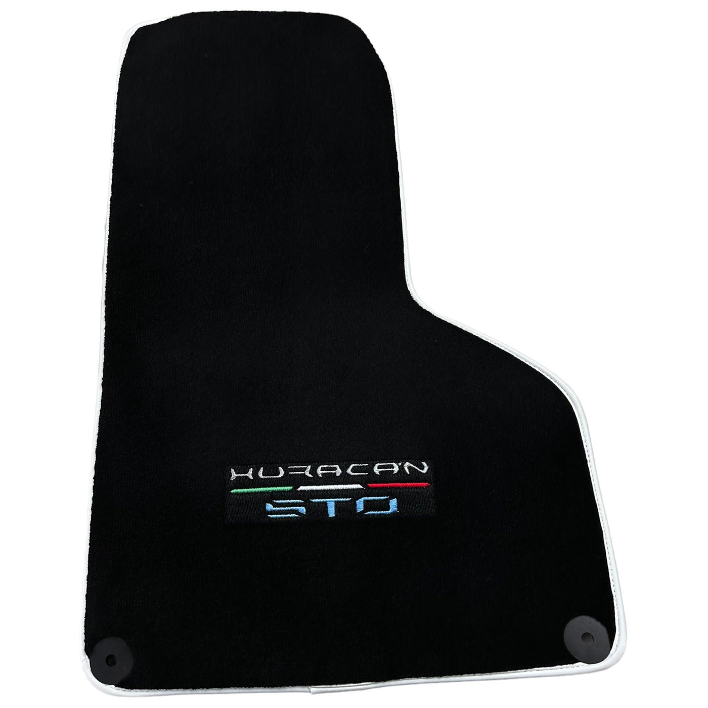 Custom Black Floor Mats for Lamborghini Huracan STO - White Trim