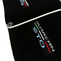 Custom Black Floor Mats for Lamborghini Huracan STO - White Trim
