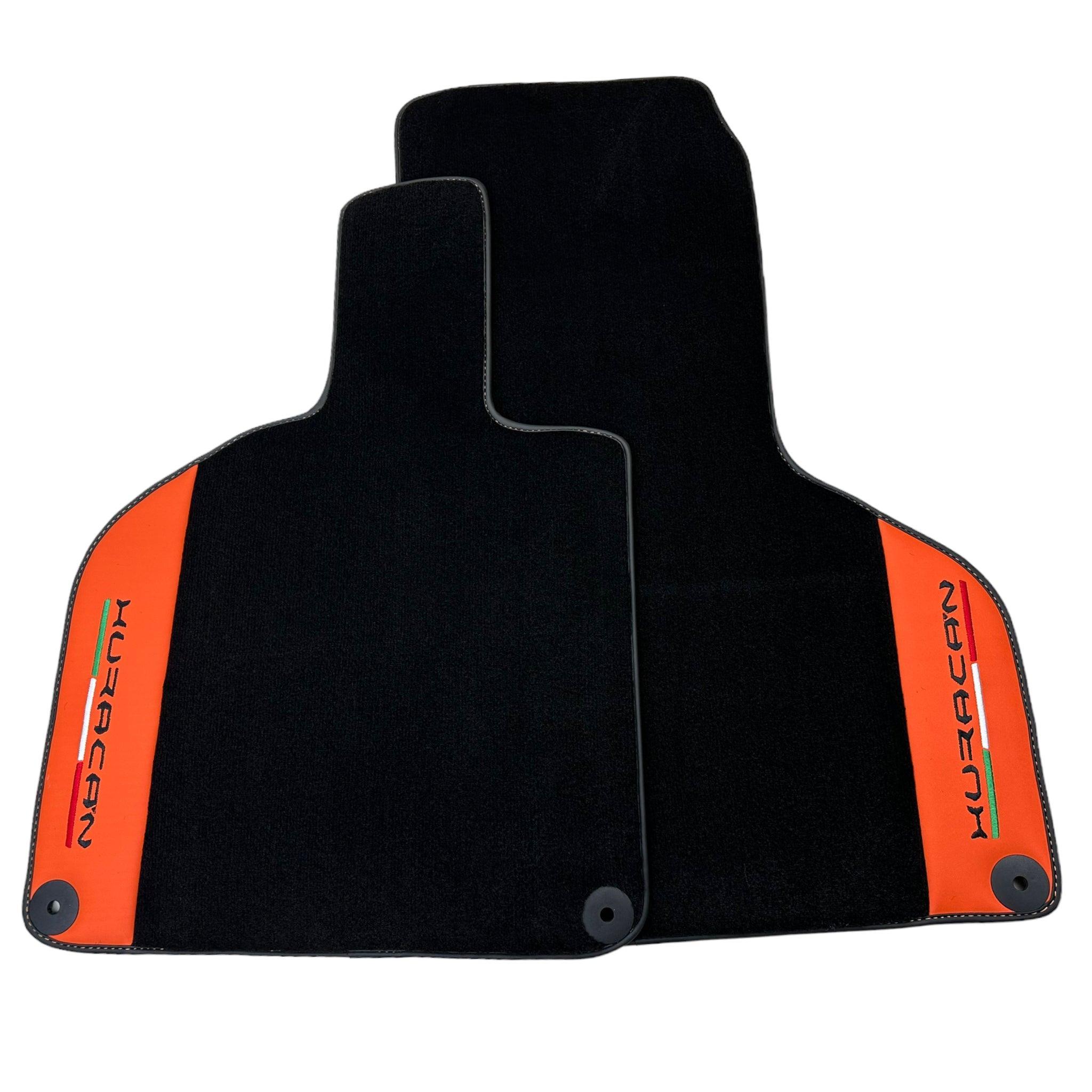 Black Floor Mats for Lamborghini Huracan With Orange (Arancia Mira) Nappa Leather - AutoWin