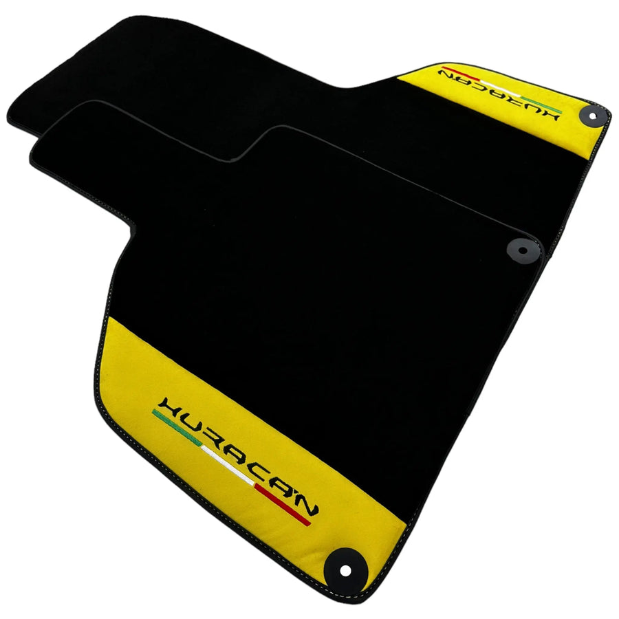 Black Floor Mats for Lamborghini Huracan with Yellow Alcantara Leather - AutoWin