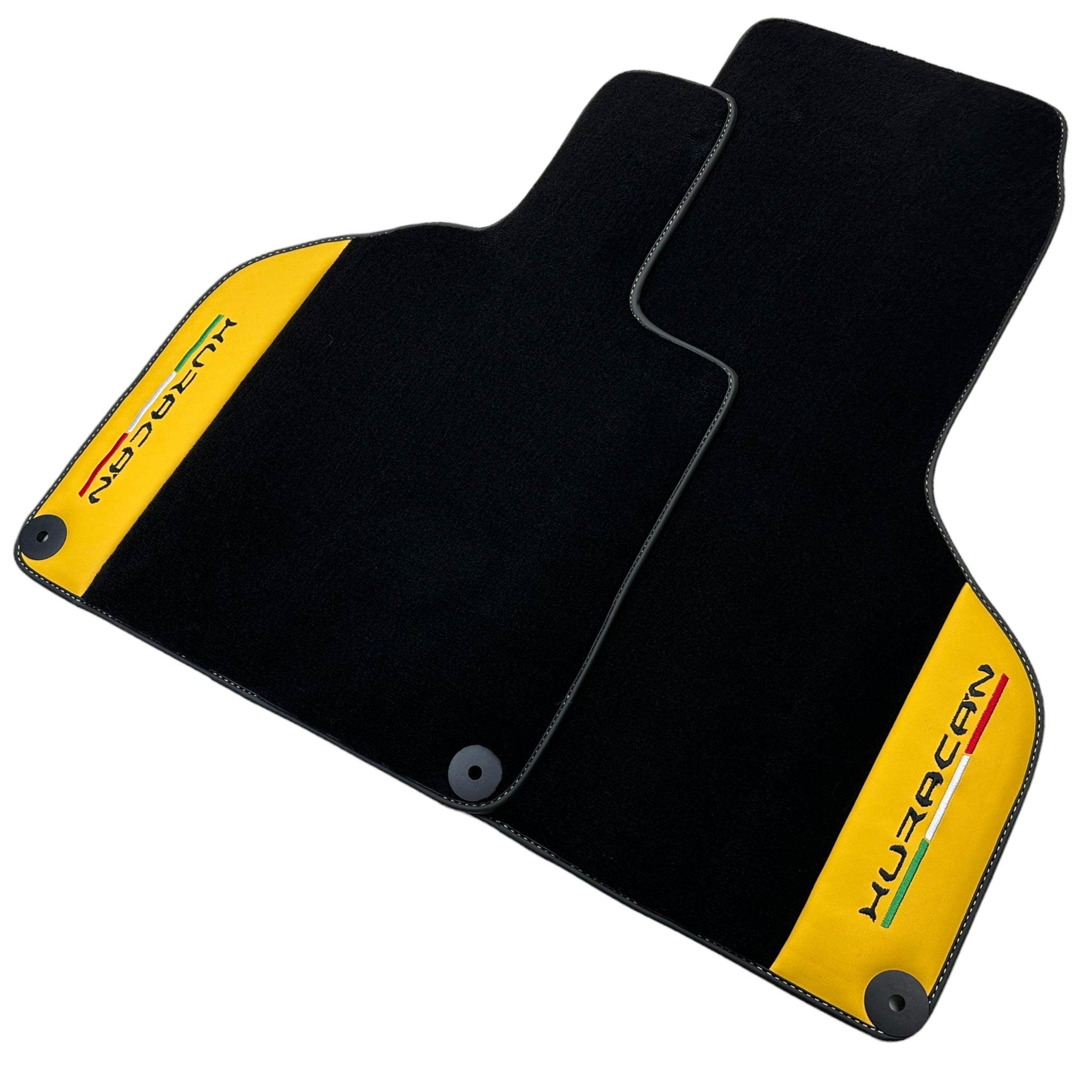 Black Floor Mats for Lamborghini Huracan With Yellow (Giallo Taurus) Nappa Leather - AutoWin