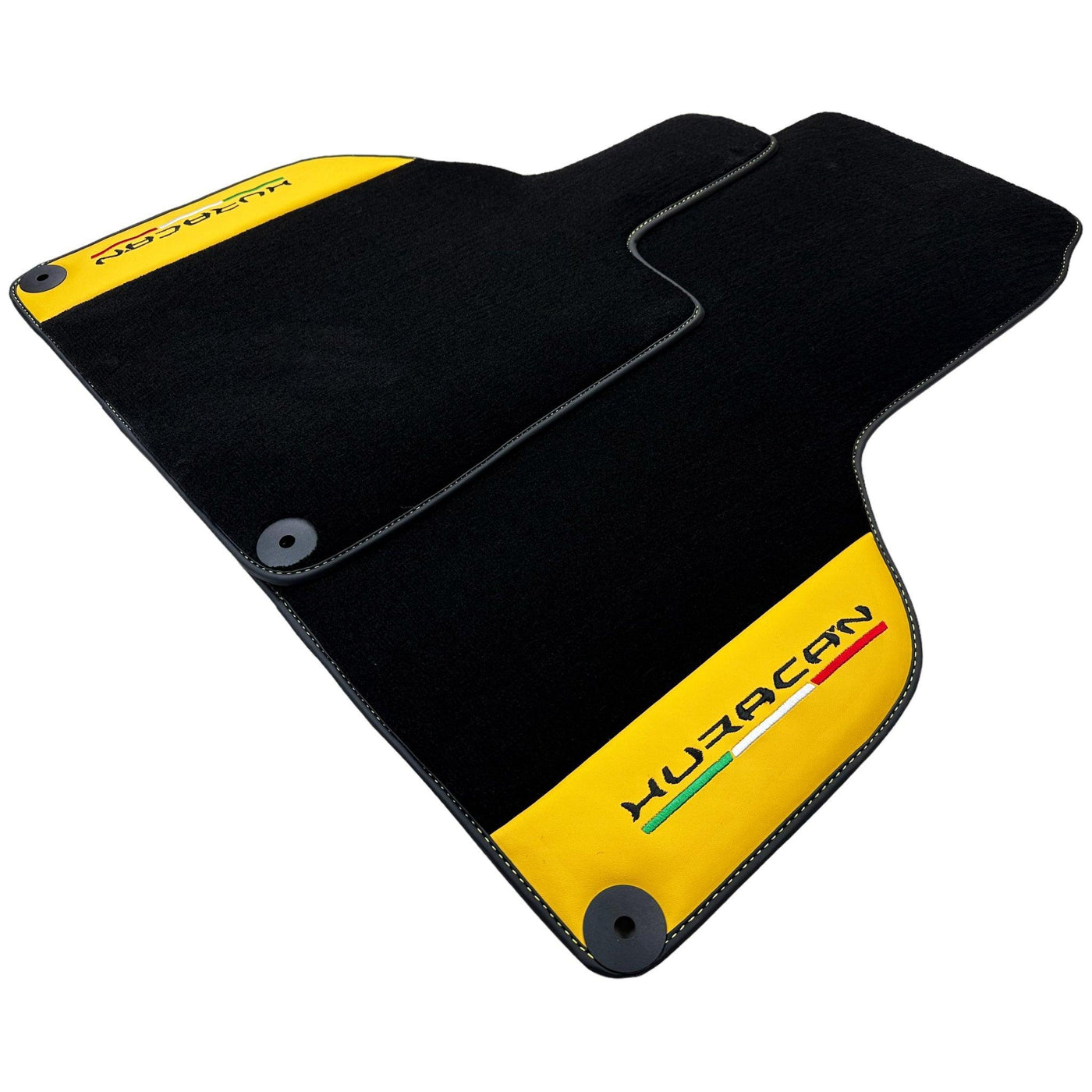Black Floor Mats for Lamborghini Huracan With Yellow (Giallo Taurus) Nappa Leather - AutoWin