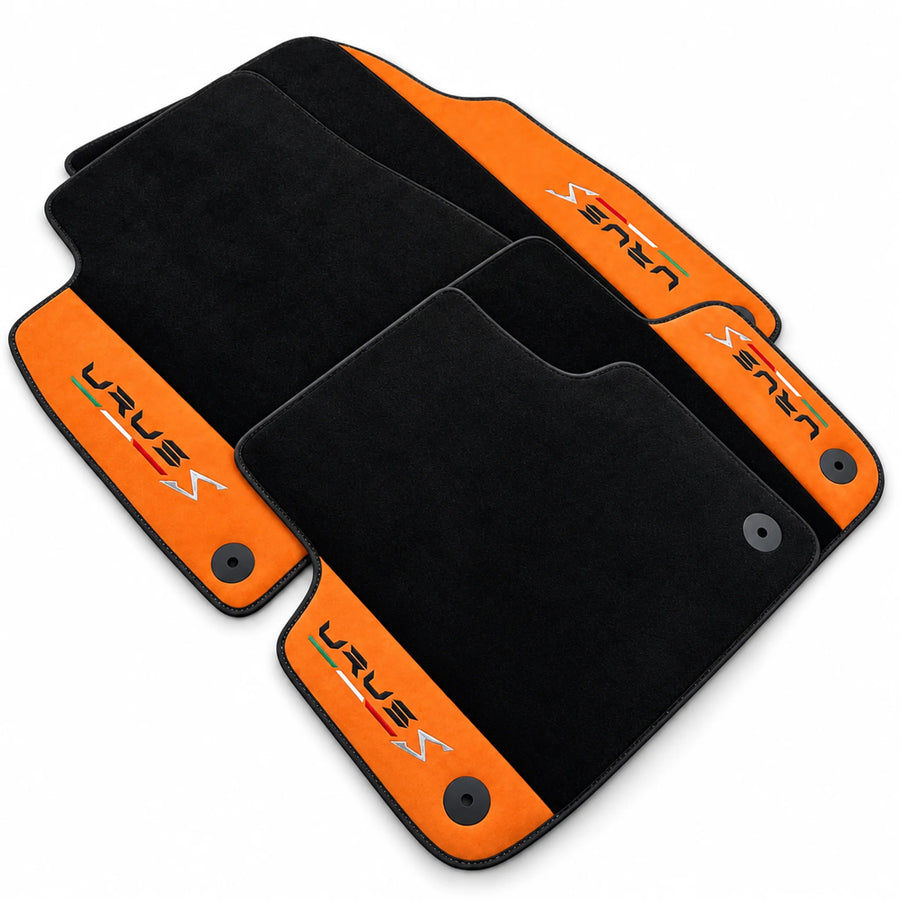 Black Floor Mats For Lamborghini Urus S With Orange Alcantara Leather
