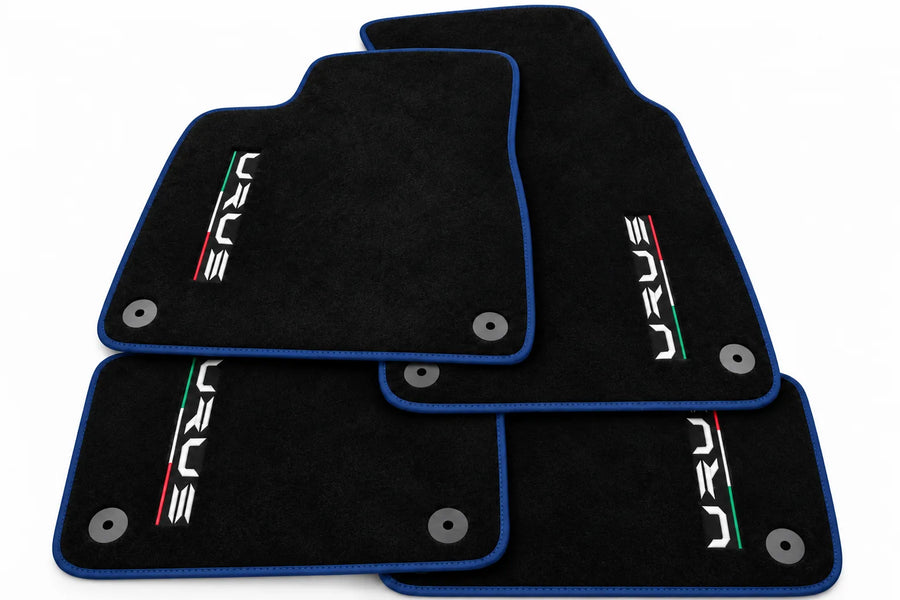 Black Floor Mats For Lamborghini Urus Tailored With Yellow Trim Dark Blue trim