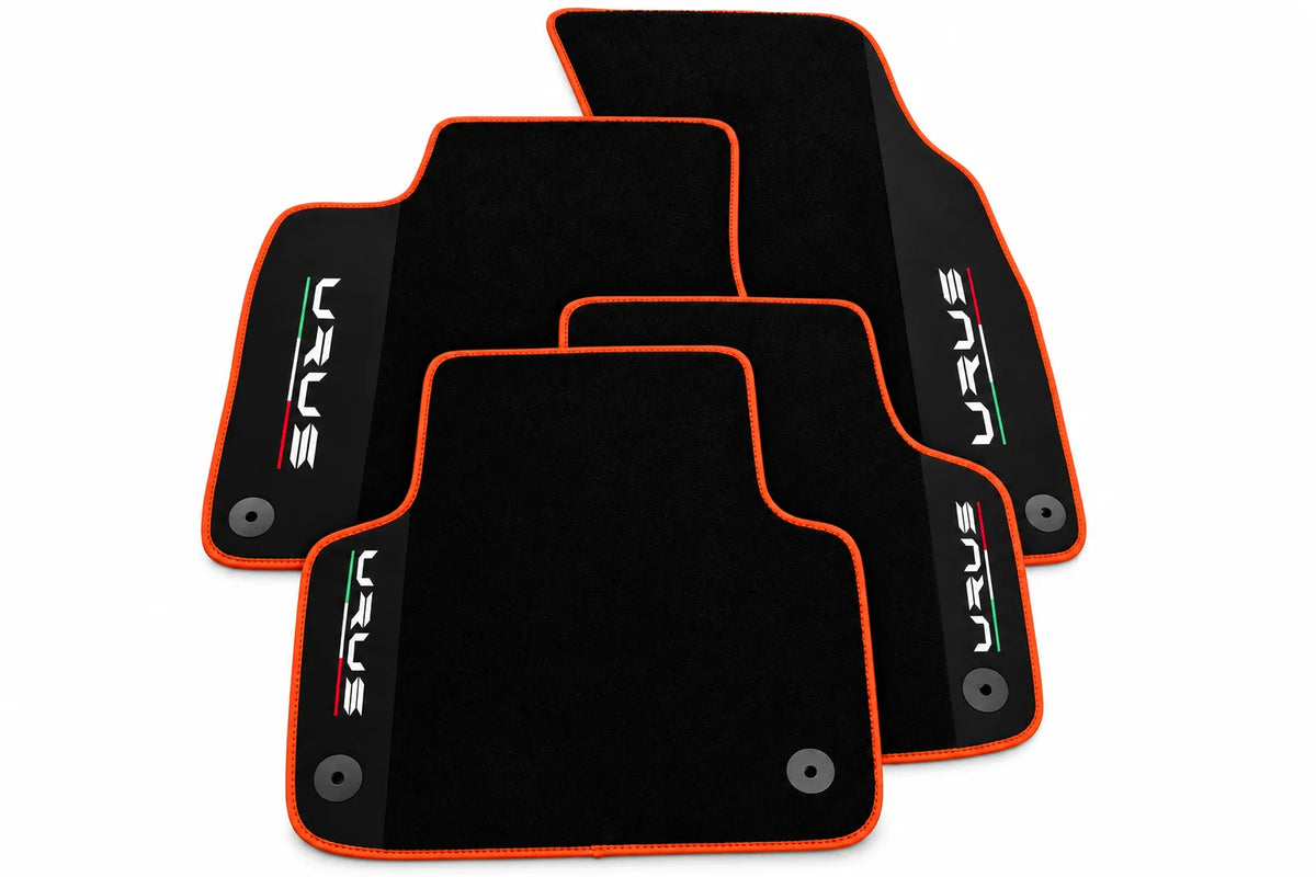 Black Floor Mats For Lamborghini Urus With Alcantara Leather Orange trim